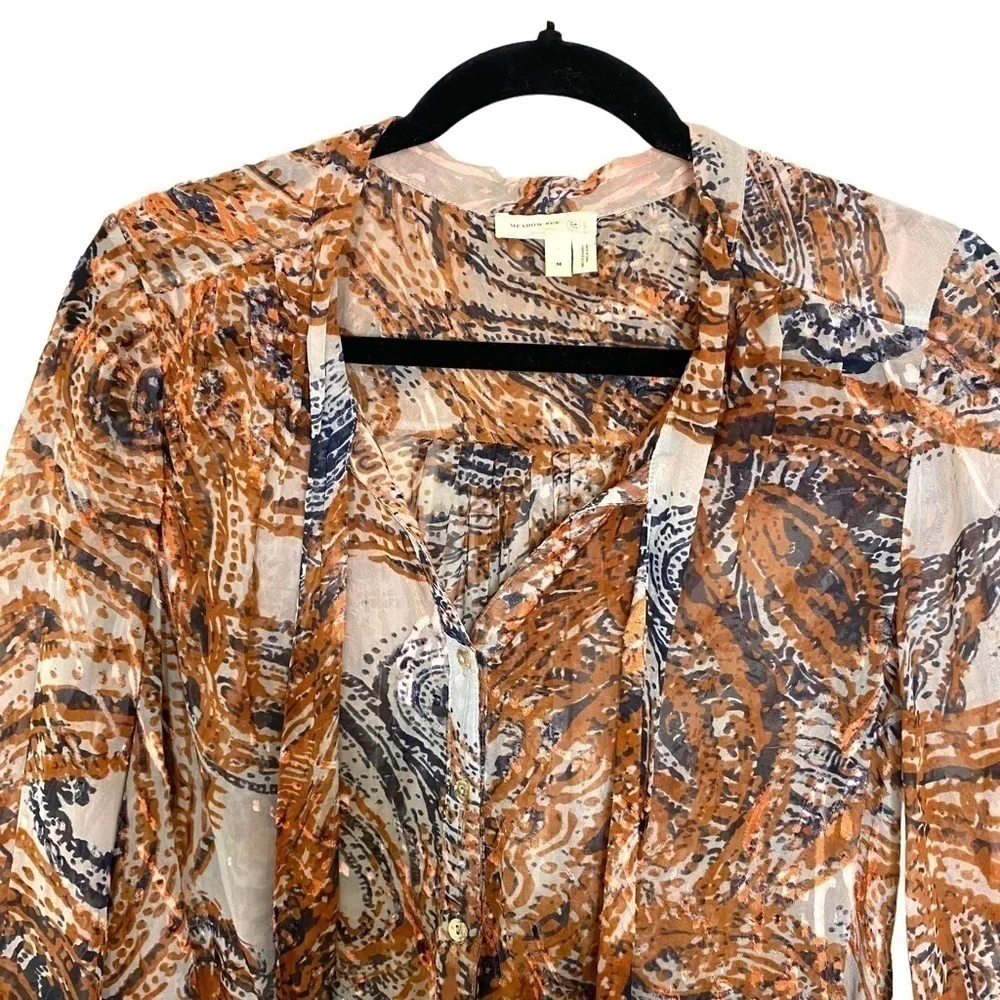 ANTHROPOLOGIE-MEADOW Rue Briarcliff Tie Neck Blouse - Picture 7 of 16